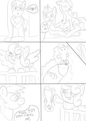 armor bag big_macintosh_(mlp) big_penis comic female feral flurry_heart_(mlp) friendship_is_magic jbond male my_little_pony penis princess_cadance_(mlp) shining_armor_(mlp) speech_bubble text toy