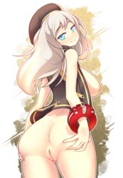 alisa_ilinichina_amiella anus ass blue_eyes bottomless breasts commission female fizintine from_behind god_eater large_breasts namco nipples no_panties pussy silver_hair smile solo spread_pussy uncensored