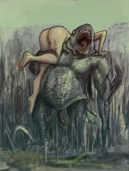 1boy 1girls anthro captured carrying deep_one faustie feet female female_on_anthro fish fishman gill-man human human_on_anthro imminent_rape interspecies monster naked pale_skin sex sex_slave