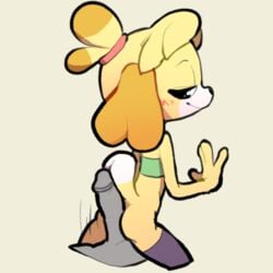 animal_crossing anthro ass blush bottomless canine clothed clothing female fur furry hot_dogging isabelle_(animal_crossing) itsunknownanon leggings legwear male male/female mammal nintendo penis shih_tzu simple_background solo_focus straight tail tube_top video_games