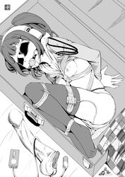 absurdres apocalipsejack ball_gag black_hair blindfold blush bondage bondage bound breasts caligula_(game) crotch_rope dildo egg_vibrator female gag gagged glasses greyscale headphones highres kantai_collection kidnapped monochrome morita_naruko mutsu_(kantai_collection) mutsu_(snail) nipples restrained tied_up vibrator