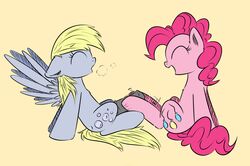 closed_eyes cutie_mark derpy_hooves dickgirl female_on_futa feral friendship_is_magic furry futanari hoofjob_(hindlimbs) hooves intersex my_little_pony penis pinkie_pie_(mlp) sitting