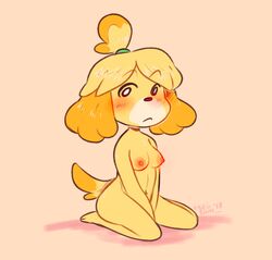 2018 animal_crossing blush breasts isabelle_(animal_crossing) nintendo nipples nude seiishin