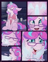 2018 aged_up alicorn closed_eyes clothing comic digital_media_(artwork) english_text equine eyewear fearingfun feathered_wings feathers female flurry_heart_(mlp) freckles friendship_is_magic glasses heat hi_res horn mammal my_little_pony open_mouth page_2 penis text wings