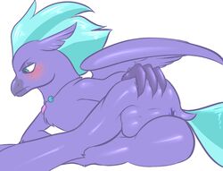 anthro anus ass avian balls blush claws digital_media_(artwork) fur general_seaspray hippogryph male male_only my_little_pony nude presenting secrets-from-dark simple_background solo white_background wings