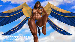 abs anklet areolae artist_name bare_arms bare_legs big_breasts bikini bikini_aside bikini_top bikini_top_aside blizzard_entertainment bracelet bracelets breasts brown_eyes brown_hair brown_nipples dark-skinned_female dark_skin egyptian erect_nipples feet female female_only hakuboi headpiece jewelry large_breasts lips loincloth looking_at_viewer makeup mechanical_wings medium_hair muscles muscular muscular_female nail_polish navel nipple_slip nipples outdoors overwatch patreon_username pharah pubic_hair pussy ring sky solo swimsuit toe_ring toenail_polish tumblr_username wings