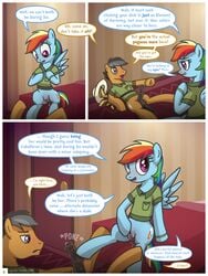 2018 animal_genitalia animal_penis comic dialogue english_text equine equine_penis erection female friendship_is_magic horsecock inside male mammal my_little_pony page_4 pegasus penis pussy pussy_juice quibble_pants_(mlp) rainbow_dash_(mlp) speech_bubble straight_hair syoee_b wings