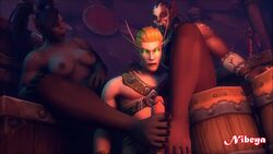 3d animated barefoot blood_elf dark-skinned_female dark_skin elf elf_male female foot_fetish footjob glowing_eyes light-skinned_male light_skin mag'har_orc male male/female nibeya orc orc_female threesome toenail_polish toes video warcraft world_of_warcraft