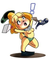 animal_crossing breasts canine donutsecret isabelle_(animal_crossing) nintendo nipples panties shortstack surprised tagme undressing yellow_fur