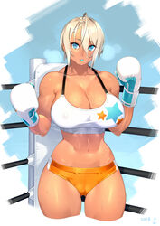 1girls 2018 abs big_breasts boxing boxing_gloves boxing_ring bra breasts cameltoe cleavage dark-skinned_female dark_skin female female_only fighting_ring gloves hips huge_breasts looking_at_viewer muscular_female navel original sela_(sela_god) sela_god short_hair solo sports_bra sweat thick_thighs thighs white_boxing_gloves white_gloves