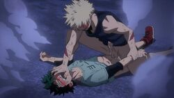 2boys after_battle ass blonde_hair blush blushing boy_rape cum edit fanon_couple fight fog forced gay green_eyes green_hair injured izuku_midoriya katsuki_bakugou male male_only male_rape_victim maledom my_hero_academia open_mouth partially_clothed pinned_down power_bottom precum precum_drip sex shaded_face yaoi