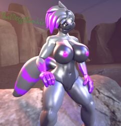 2018 big_breasts black_fur breasts canine enderpup female fur grey_fur hand_on_hip linkette_(thatdoggolinkie) mammal nipples nude purple_fur standing thatdoggolinkie white_iris wide_hips