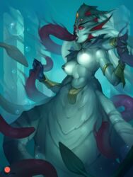 1girls 2019 areolae big_breasts blizzard_entertainment breasts fellatio female kate_starling large_breasts naga nazjatar nazjatar_empire nipples oral queen_azshara tentacle tentacle_sex warcraft world_of_warcraft