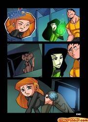 1boy 2girls blush comic comics-toons disney female human kim_possible kimberly_ann_possible male multiple_girls orange_hair redhead senor_senior_junior shego straight_hair wade_load