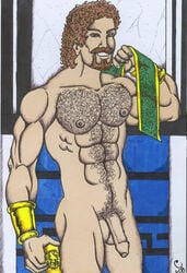 1boy 2008 abs artist_signature avengers body_hair brown_eyes brown_hair christian_(artist) curly_hair erect_nipples facial_hair flaccid_penis foreskin goatee gold_bracers hairy_male hercules_(marvel) human intact male male_nipples male_only male_pubic_hair manly marvel muscular muscular_male mustache nude_male pecs penis smooth_penis solo straight_hair uncircumcised uncut unretracted_foreskin