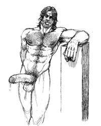 1boy abs balls ballsack beard_stubble body_hair cigarette erection facial_hair foreskin foreskin_folds hairy_male human intact james_howlett logan_(x-men) long_hair_male male male_nipples male_only male_pubic_hair manly marvel marvel_comics mature_male monochrome muscular_male nude_male partially_retracted_foreskin pecs penis precum precum_drip scrotum scruffy_beard sketch smoking solo straight_hair testicles uncut veiny_penis wolverine_(x-men) x-men yaoi