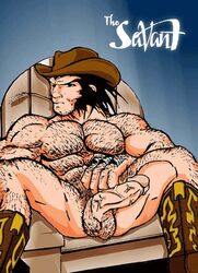 1boy boner cowboy_hat erect_penis erection facial_hair gay hairy hairy_balls hairy_chest james_howlett male male_only marvel marvel_comics naked_footwear naked_with_shoes_on nude penis retracted_claws solo spread_legs straight_hair the_savant wolverine_(x-men) x-men yaoi