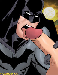 2boys batman batman_(series) cock_hungry cum_hungry dc dc_comics erection full_moon gay holding_penis imminent_fellatio imminent_penetration large_penis licking_penis male mouth_open oral_sex penis spunktoons tongue_out yaoi