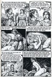 1boy 2girls ammon's_mother arm_support bible christianity comic cowgirl_position girl_on_top greyscale lot's_older_daughter lot's_younger_daughter missionary moab's_mother monochrome mythology nipples outrageous_tales_from_the_old_testament public_domain rape religion robert_crumb speech_bubble straight straight_hair