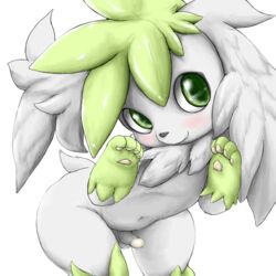 1boy big_ass feral furry green_eyes green_fur kemono legendary_pokemon male male_only nintendo no_nipples paws penis pokémon_(species) pokemon pokemon_(species) pokemon_dppt shaymin shaymin_(sky_form) sheimi simple_background small_penis smile solo sya thick_thighs video_games white_background white_fur wide_hips