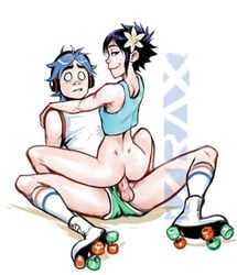 2d_(gorillaz) asian black_hair blue_hair gorillaz izra noodle_(gorillaz) noodle_(humility) tagme