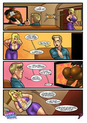 bill_patterson blonde_hair cleavage comic dark-skinned_female dark_skin english_text female fit_female hypocrite kennycomix large_breasts light-skinned_female light-skinned_male male meet_the_neighbors meet_the_neighbors_(comic) page_7 pam_patterson purple_dress rabies-t-lagomorph racist racist_man text the_n_word thong