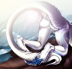 2018 anthro ass digital_media_(artwork) female fur maria_volchesku marisa111 nude outside paws pussy sergal snow solo