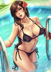 alluring big_breasts bikini breasts brown_hair cleavage female female_only final_fantasy final_fantasy_vii kachima large_breasts looking_at_viewer solo tifa_lockhart