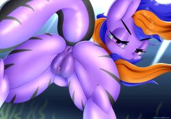 2018 absurd_res anus ass digital_media_(artwork) fan_character female feral half-closed_eyes hi_res looking_at_viewer looking_back my_little_pony n0nnny pussy shark_pony solo