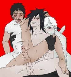 3boys anal male male_only multiple_boys naruto penis uchiha_madara uchiha_obito yaoi