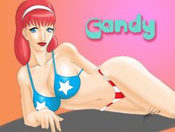 1girls american_flag american_flag_bikini blue_eyes breasts candy_suxxx chunkenn cleavage collarbone female female_only grand_theft_auto grand_theft_auto:_vice_city laying_on_side red_hair red_lips smile