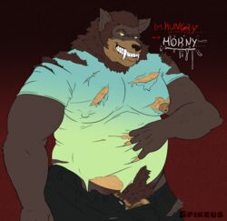 6pklion anthro belly canine clothing fangs grin male male_only mammal musclegut muscular nipples original_character pecs penis sketch smile solo torn_clothing vein veiny_penis were werewolf wolf