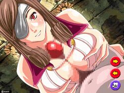 animated beatrix_(final_fantasy) big_breasts breasts censored eye_patch final_fantasy final_fantasy_ix gif large_breasts paizuri paizuri_under_clothes penis red_eyes smile straight