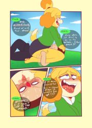 animal_crossing anthro blush clothed clothing comic cunnilingus duo english_text erection facesitting female femdom fur hair human isabelle_(animal_crossing) male mammal midnight-kinky-kitsune nintendo pussy rape saliva speech_bubble straight super_smash_bros. sweat text tongue video_games villager_(animal_crossing)