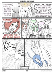 amy_(fvt) antennae aquei_(fvt) big_breasts blue_eyes blue_hair bobbydando breasts comic english_text facial_markings fairies_vs_tentacles fairy fantasy female green_eyes green_hair grey_hair group hair humanoid irah_(fvt) long_hair magic markings monochrome nihallaks_(species) nipples nude open_mouth outside page_18 purple_hair red_eyes red_hair seaside serious short_hair syl_(fvt) tentacle tentacle_monster tumblr_username