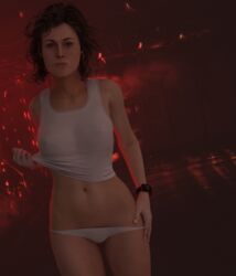 1girls 3d alien_(franchise) ellen_ripley female female_only jc-starstorm lingerie nipple_bulge panties panties_down shirt_lift solo spacecraft spaceship white_panties