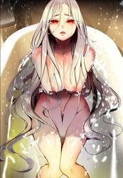 bathing bathtub breasts juder lilith_cord long_hair red_eyes sweat tagme