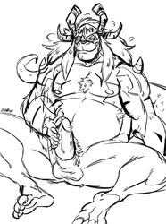 anthro bara buddyfight claws dilf dragon drum's_father erection future_card_buddyfight horn kemono long_hair male male_only masturbation penile_masturbation penis scalie solo z0mbieb00ty