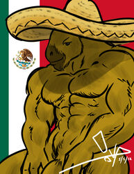 2012 abs anthro bgn biceps biped brown_fur brown_penis collarbone facial_hair flaccid front_view fur giant_ground_sloth goatee grey_eyes ground_sloth half-length_portrait hat hat_only jon_(syr) logo looking_at_viewer male male_only mammal mostly_nude muscular muscular_male muzzle_(marking) navel pecs penis penis_base pilosan pinup portrait pose shadow signature sloth smile snout solo sombrero