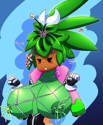 blaster_master blaster_master_zero blaster_master_zero_2 breasts female kaijusundae kanna_(blaster_master) lactating lactation mob_face plant_girl plantie unusual_lactation unzipped_bodysuit watermelon_nets