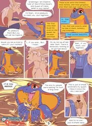 2018 5_fingers anthro balls blue_eyes canine clothed clothing cobra comic cute digital_media_(artwork) duo english_text female fennec flaccid fox ko-fi_username male mammal open_mouth orange_eyes page_9 partially_submerged patreon_username penis reptile scalie shen_(zummeng) smile snake teeth text tongue uncut water zaphira_(zummeng) zummeng