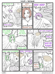 ambiguous_gender amy_(fvt) antennae bobbydando breasts comic dialogue english_text facial_markings fairies_vs_tentacles fairy fantasy female group hair humanoid long_hair markings monochrome nihallaks_(species) nipples nude page_27 pussy short_hair syl_(fvt) tarah_(fvt) tentacle tentacle_monster text tumblr_username