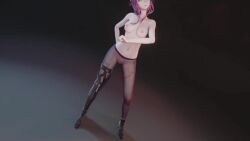 1girls 3d animated asymmetrical_legwear boots dancing female female_focus female_only fishnet_shirt honkai:_star_rail hook_01 kafka_(honkai:_star_rail) mmd mp4 music pubic_tattoo purple_hair ripped_clothing sound sunglasses undressing video