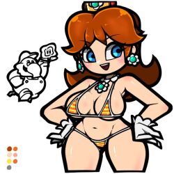 1boy 1girls big_breasts bikini elephant_luigi female female_focus luigi male mario_(series) nintendo omoitukan2 princess_daisy sideass simple_background super_mario_bros._wonder white_background wonder_flower