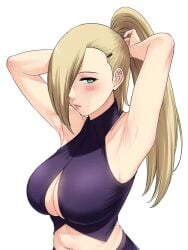 1girls adjusting_hair armpit_fetish armpits arms_up big_breasts blonde_hair blue_eyes blush boruto:_naruto_next_generations breasts bursting_breasts cleavage_cutout clothing female female_only fetish hair_over_one_eye ino_yamanaka long_hair looking_at_viewer midriff milf mother naruto naruto_(series) no_bra no_bra_under_clothes oppai ponytail slightly_chubby solo third-party_edit tied_hair upper_body voluptuous xter xtermination