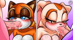 2futas aged_up amy_rose anthro blaze_the_cat blue_eyes bodily_fluids breasts brown_eyes cream_the_rabbit cum cum_in_mouth cum_inside ejaculation eulipotyphlan eyeshadow felid feline fellatio female female/female fur futanari genital_fluids genitals group hair half-closed_eyes hedgehog hi_res intersex intersex/female lagomorph leporid looking_pleasured makeup mammal marine_the_raccoon multicolored_body multicolored_fur narrowed_eyes oral oral_penetration orange_body orange_fur penetration penile penis pink_body pink_fur pink_penis procyonid purple_body purple_fur rabbit raccoon saliva saliva_on_penis sega sex sirjzau sonic_(series) sonic_the_hedgehog_(series) tan_body tan_fur