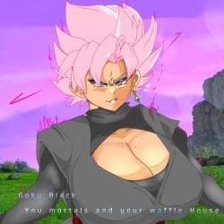 1girls big_breasts black_clothes black_clothing breasts cleavage cleavage_window dragon_ball dragon_ball_sparking!_zero dragon_ball_super dragon_ball_z english english_text eyelashes female female_focus female_goku female_goku_black female_only genderbent genderswap genderswap_(mtf) goddess goku_black grey_eyes huge_boobs huge_breasts large_boobs large_breasts lipstick mole mole_on_breast pink_hair pink_lipstick potara potara_earring potara_earrings rule_63 sacred_world_of_the_kai saiyan saiyan_girl sirpanduh sirpanduh_(artist) smile spiked_hair spiky_hair super_saiyan_rose supreme_kai's_world text text_box