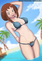 alluring beach bikini bikini_bottom bikini_top chaoscancel cute my_hero_academia ochako_uraraka thelonelysquire