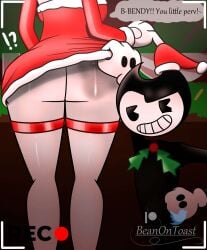 alice_angel ass beanontoast bendy bendy_and_the_ink_machine butt christmas christmas_outfit female holidays joey_drew_studios male monochrome nice_ass