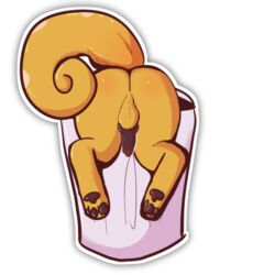 2018 alpha_channel animal_genitalia animal_penis anthro ass backsack balls blush brown_fur digital_media_(artwork) erection fur lagomorph looking_at_viewer male mammal pawpads paws penis ral raljoy rear_view sticker tojol trash_can